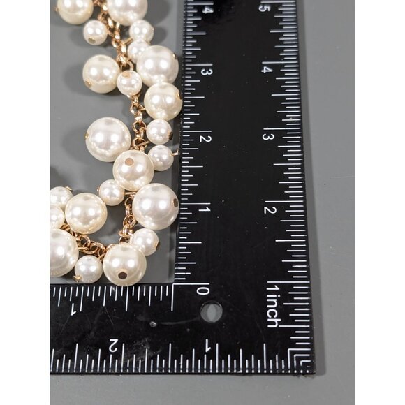 Faux Pearl Cluster Gold Tone Chain Statement Necklace 21" Chunky - Picture 8 of 8